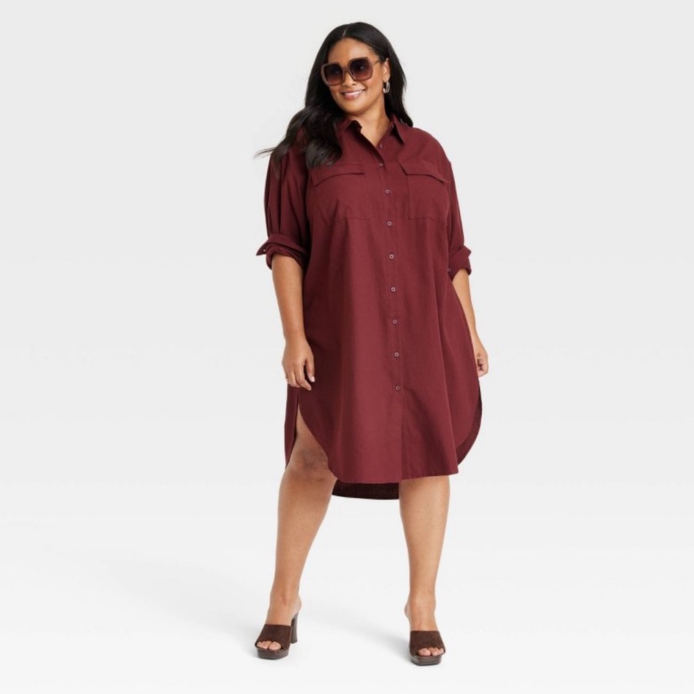 Oversized burgundy button down dress